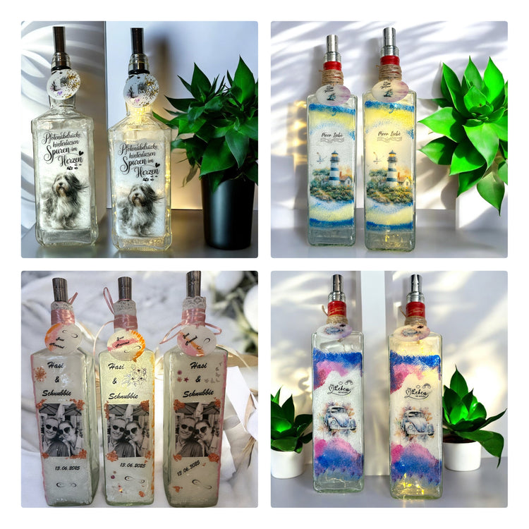 Upcycling-Flaschenlampen fertiges Motiv oder personalisiert