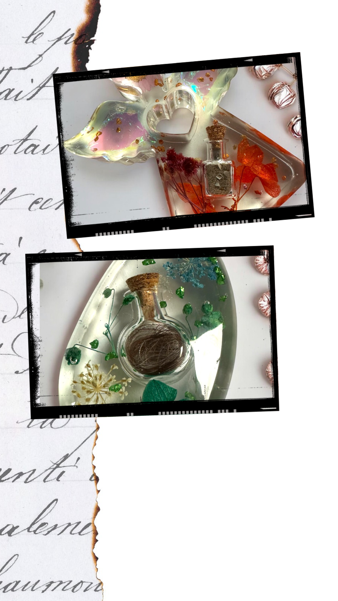 Handschmeichler, Vergissmeinnicht-Harz-Kunst: Handschmeichler mit Herz und Seele