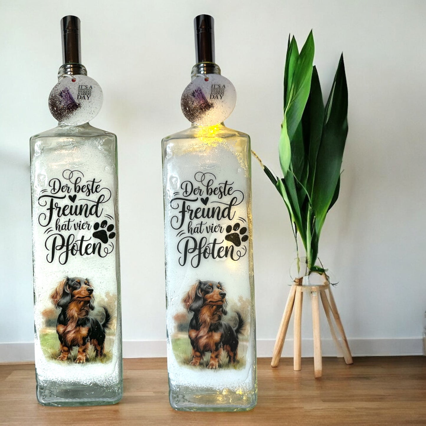 Upcycling-Flaschen Lampe, LED, personalisiert