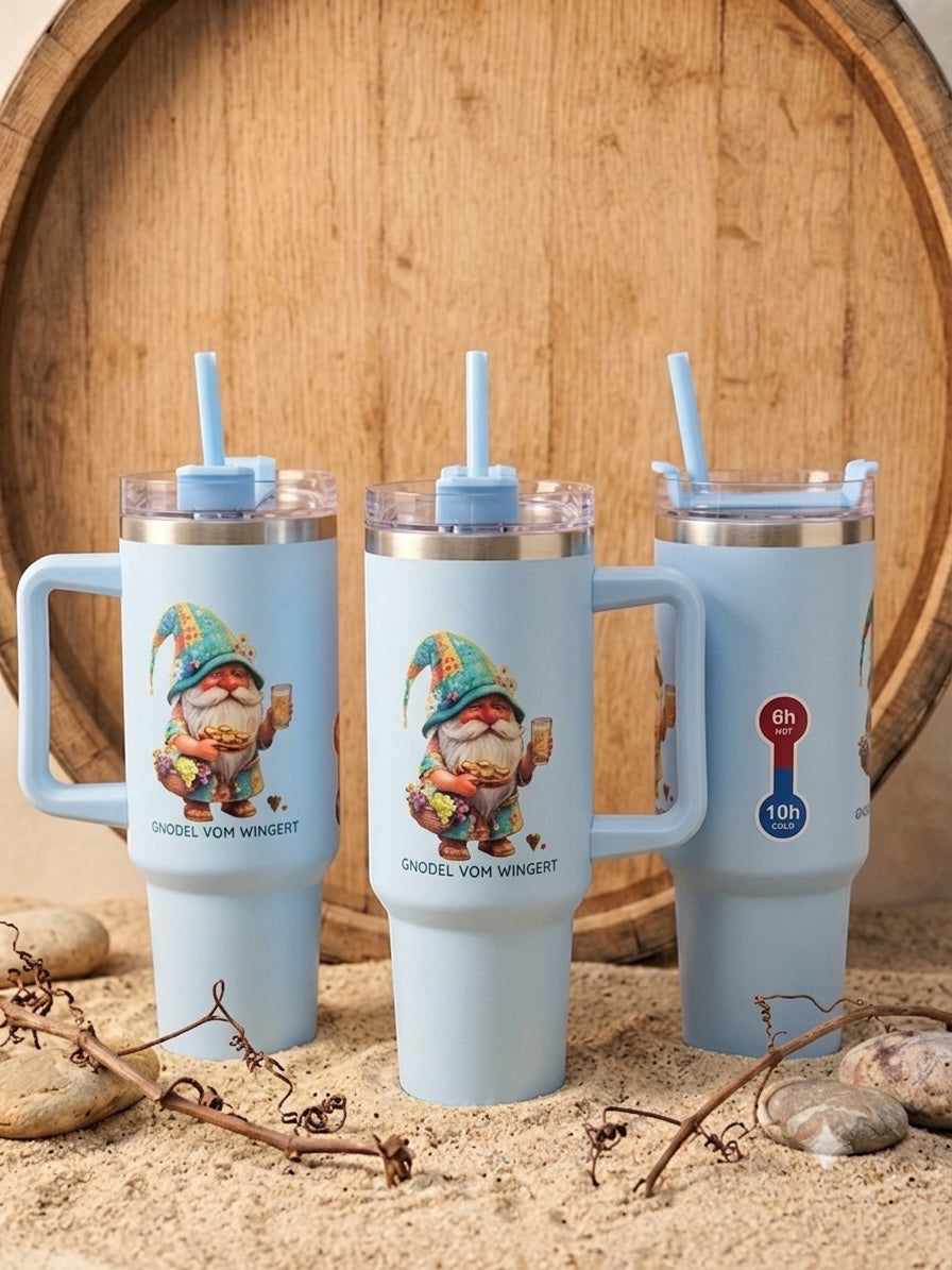 Reduzierter Gnodel Tumbler 1,2 Liter Edelstahl-Isolierbecher mit Gnodel vom Wingert Unikat-Sonderangebot Pastell-blau