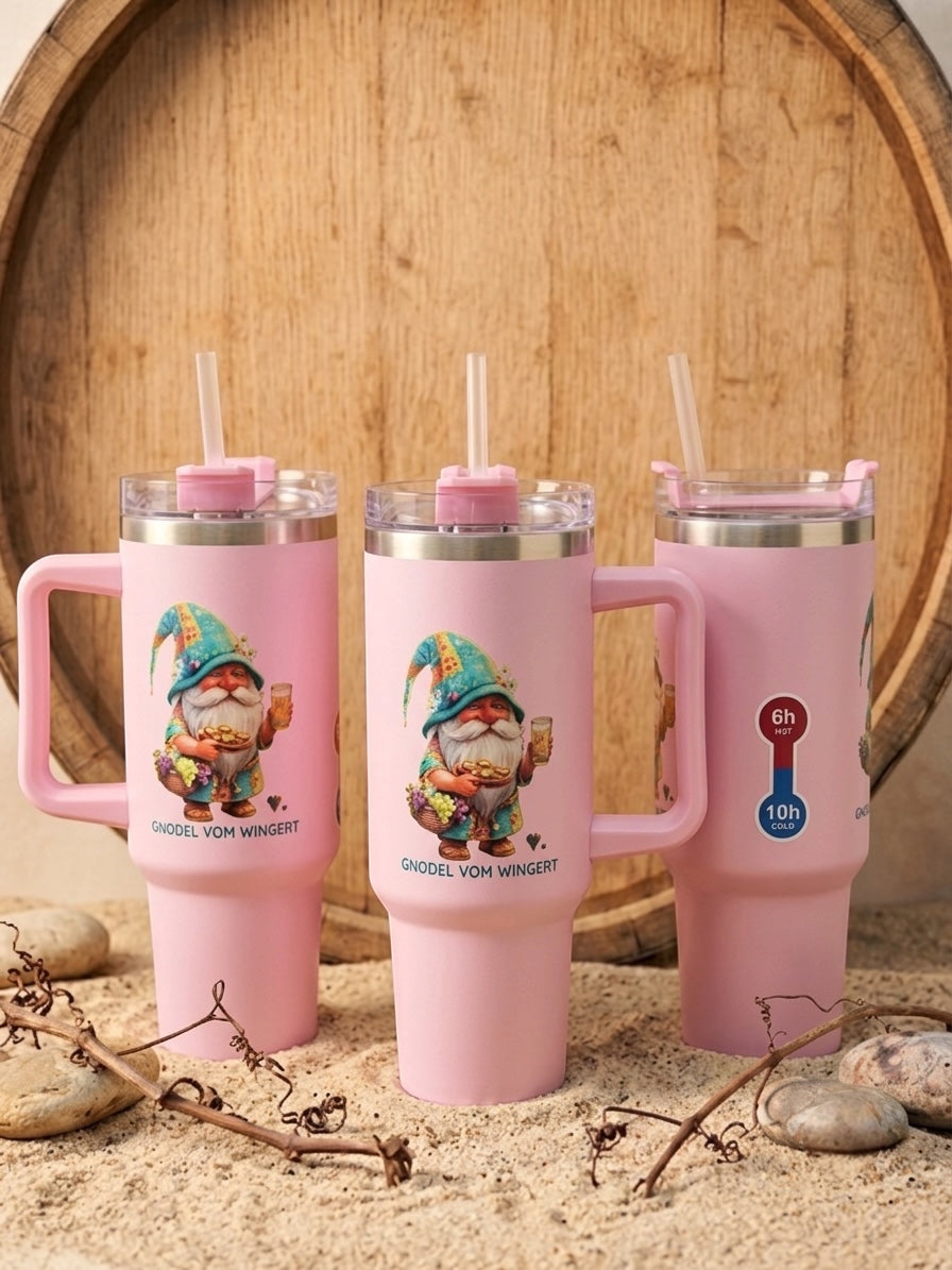 Pastellrosa 1,2 Liter Gnodel Tumbler mit Gnodel vom Wingert Motiv, doppelwandiger Edelstahl-Isolierbecher von Phoenix Art Ideas