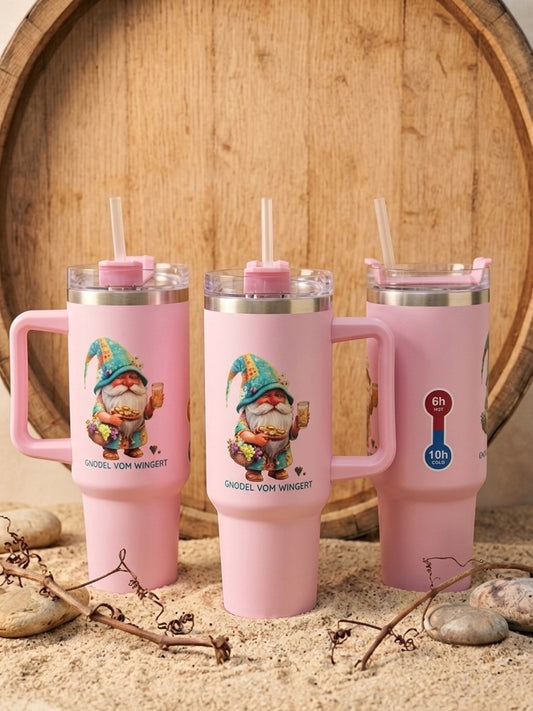 Pastellrosa 1,2 Liter Gnodel Tumbler mit Gnodel vom Wingert Motiv, doppelwandiger Edelstahl-Isolierbecher von Phoenix Art Ideas