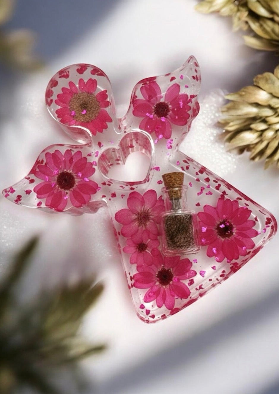 Erinnerungs-Engel aus Epoxidharz – Mit persönlicher Phiole für Asche oder Locken