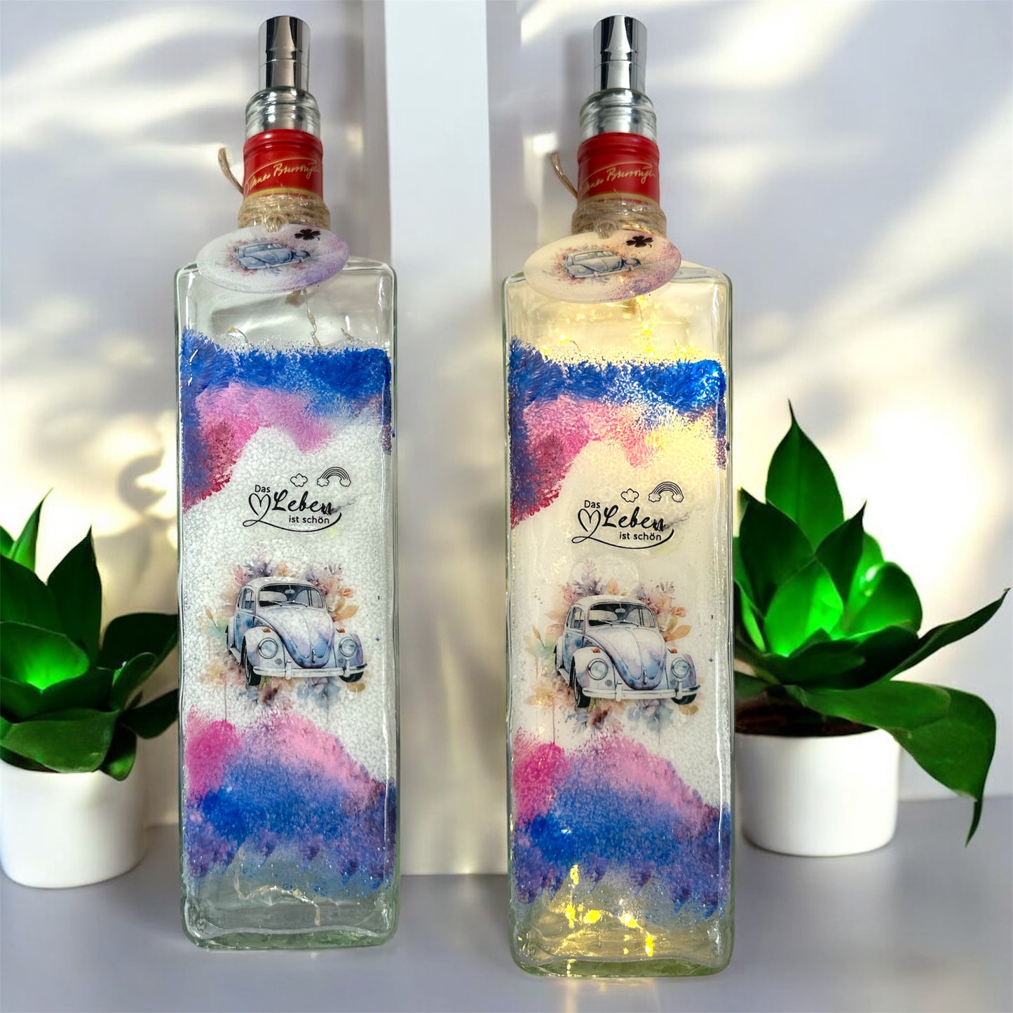 Upcycling-Flaschen Lampe, LED, personalisiert