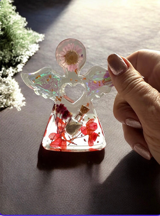 Erinnerungs-Engel aus Epoxidharz – Mit persönlicher Phiole für Asche oder Locken