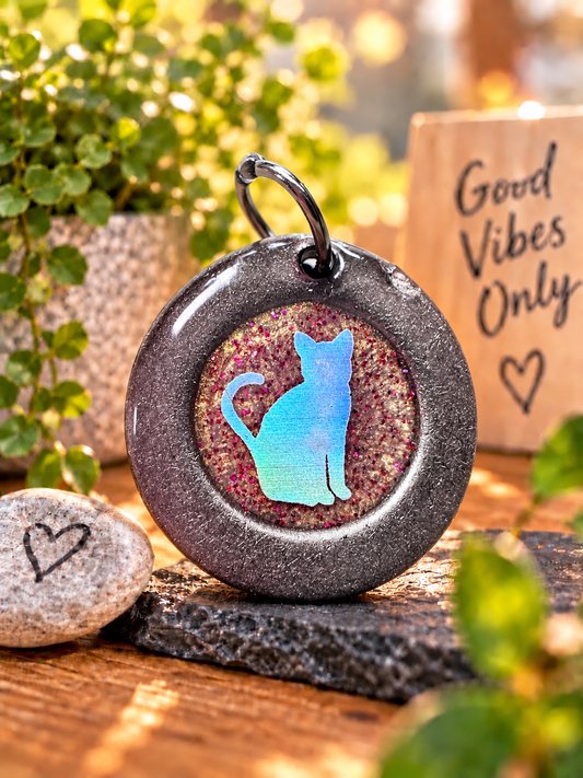 Katzenanhänger holografisch – Lovely Washer Schmuck mit Farbwechsel-Effekt