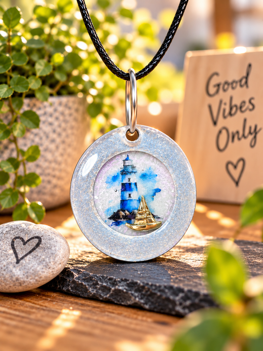 Leuchtturm-Anhänger – Lovely Washer Schmuck mit 3D-Segelboot