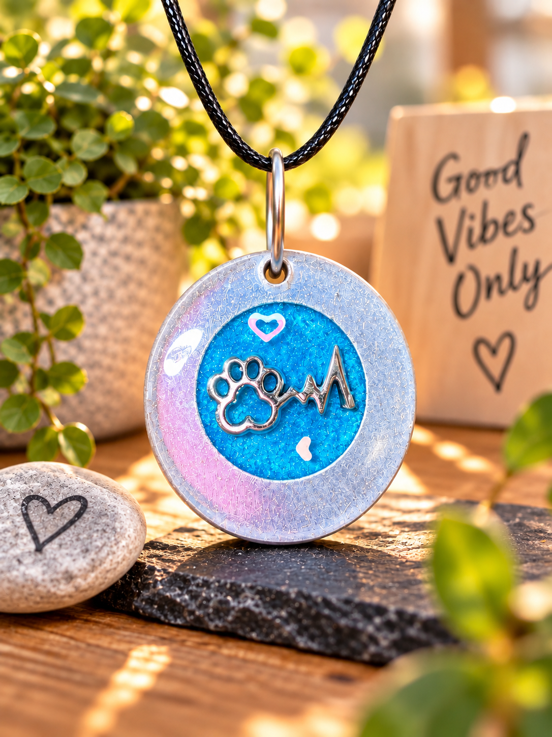 Pfotenherz-Anhänger – Lovely Washer Schmuck Anhänger mit Pfote, Herz und Lebenslinie